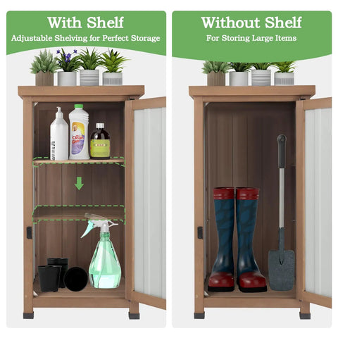 Weatherproof Outdoor Storage Cabinet With Metal Top And Adjustable Shelves Waterproof Potting Bench Table for Garden Tools
