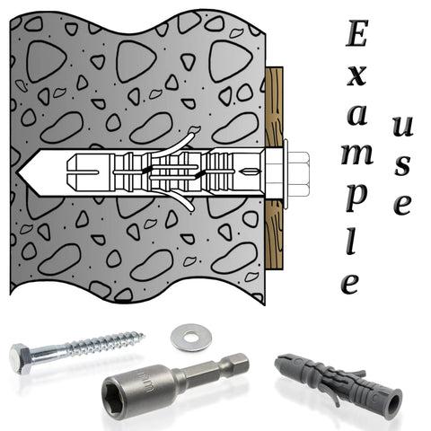 Diagram of Heavy Duty Nylon Wall Anchor Kit With Collar Dowels 8x40mm, Bottom Screws 5x40mm for masonry installation