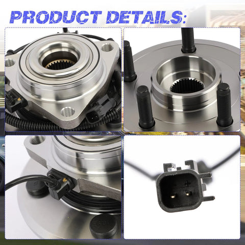 Heavy Duty Front Wheel Hub Bearing Assembly With ABS For Ram 1500 2006 2007 2008 2009 4 Wheel ABS Compatible 5 Stud Front Wheel Replacement OE Style Fits 515113 52070323AG 52070323AH 52070323AF close-up view