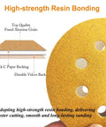 Front view of 5-inch Aiyard 8-hole hook-and-loop sanding disc, 220-grit, gold