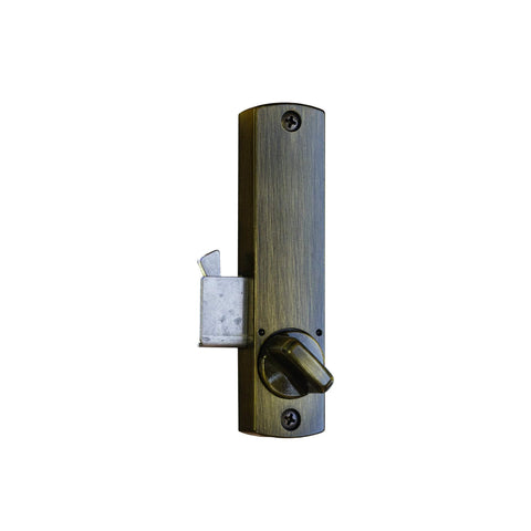 C150AB surface-mount hook bolt door lock brass finish, front view