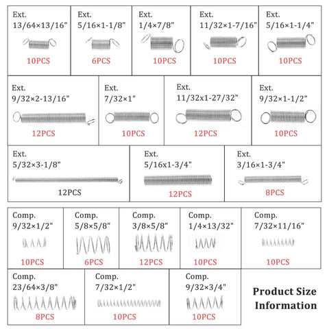 Get Your Garage Ready With This Awesome 200 Piece Spring Assortment Kit Featuring 20 Diverse Sizes From 4 Mm To 9 Mm, Made Of Heavy Duty Galvanized Steel For Tough Automotive Repairs And DIY Maintenance Projects That Need Some Serious Tensile Strength. size chart of galvanized steel extension and compression springs