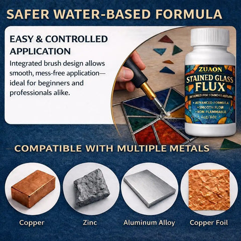 8oz Water Based Liquid Flux For Stained Glass And Electronics Soldering With Brush Included, compatible with multiple metals