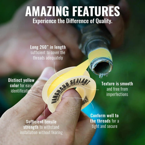 Heavy Duty Gas Pipe Thread Seal Tape PTFE Yellow Teflon Tape for Gas Fittings 260 Inch Length Half Inch Size shown in use