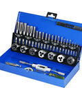 Heavy Duty 32 Pc Tap And Die Set Metric Hand Threading Tool Kit With Tungsten Carbide Bits For M3 M12 Screw Thread Making Essential Wrench Gear For DIY Pros Who Need Reliable Metalwork Solutions in blue case