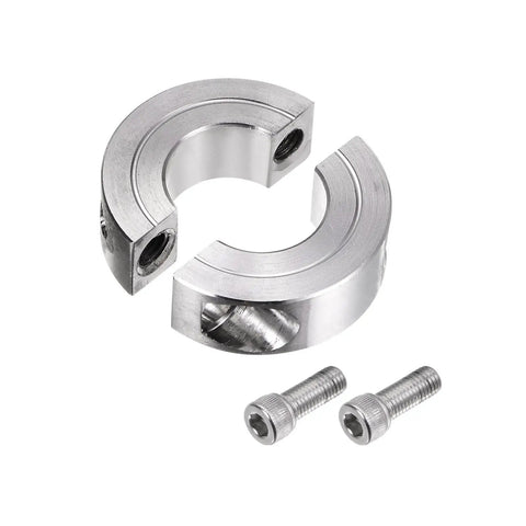 Two Piece Split Shaft Collar Clamp On For One Inch Shaft That Is Built To Lock Tight With One Point Three Quarter Inch Outer Diameter And Half Inch Width 304 Stainless Steel Set Screw Style For Positioning Spacers Stops And Bearing