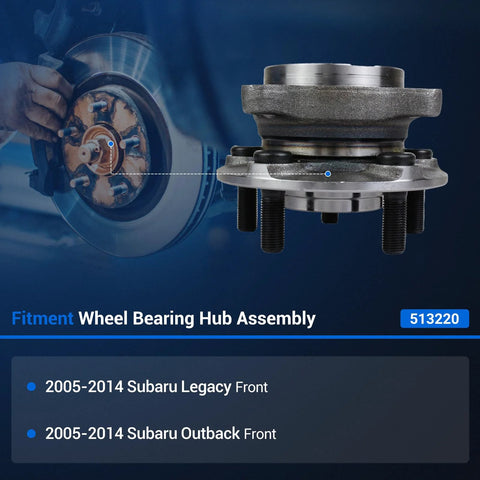 Front Wheel Hub Bearing Assembly Model 513220 For Subaru Outback Legacy 2005 To 2014 5 Lug With ABS Front View