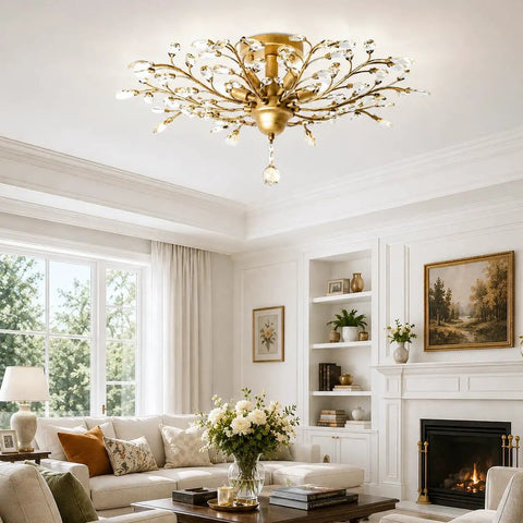 Vintage K9 Clear Crystal Chandeliers Gold Finish Five Light Ceiling Pendant Lighting Fixture For Living Room Bedroom Restaurant And Porch Luxe Crystal Chandelier With Modern Classic Vibe in elegant living room