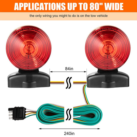 CZC Auto 12V magnetic trailer lights kit with two red two-sided lenses on black magnetic bases; 20 ft wiring harness.