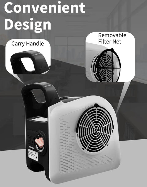 355 CFM Blower Fan With Detachable Filter for Easy Cleaning, side view showing handle and removable filter