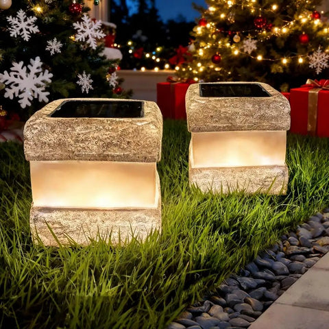 2 Pack Solar Rock Lights Outdoor Waterproof Fake Rock Pathway Lights With Warm LED Glow for garden deck yard decor