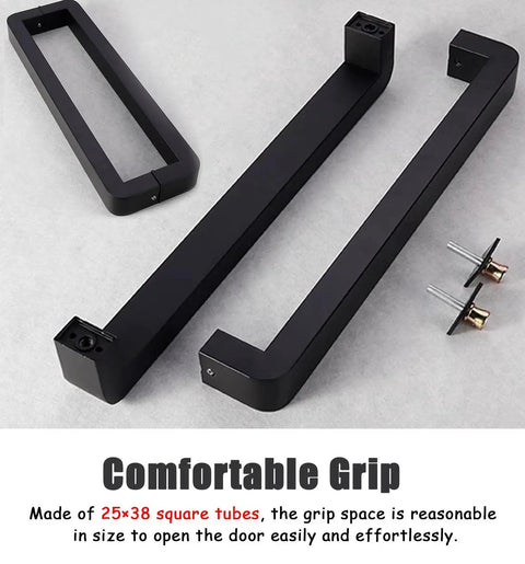 Heavy Duty Built To Last Back To Back Barn Door Handle Set For Sliding Doors And Gates Rose Gold Rectangle Push Pull Bar With Hardware Commercial Grade Knobs And Pulls For Wood Or Glass Doors Sixteen And Three Quarter Inches Long, black back-to-back handles