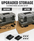 2 Pack Bottom Latch Mounts For Flex Stack Pack Toolbox Bracket Fits Wooden Work Surfaces shown before and after installation