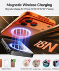 Magnetic Portable Charger With Built In Cable 10000mAh Power Bank Featuring Smart Led Display And Quick Charge charging an iPhone with magnetic alignment.