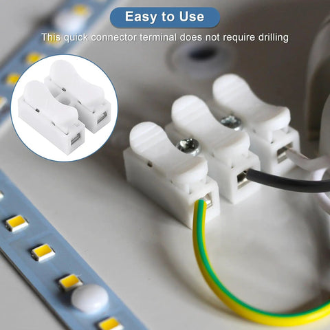 2 Pin Wire Connectors Set With 100 Pcs Spring Terminal Cable Clamps Quick Connectors For LED Strip Light Wiring Durable Flame Retardant Plastic Shell High Conductivity Copper Core For Easy No Fuss Reliable Electrical Wire Joining