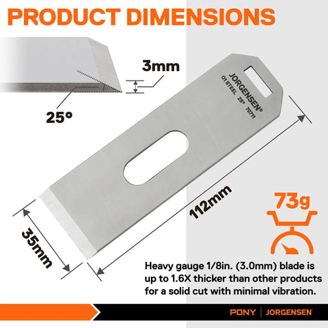 Pro Grade No Sixty Half Block Plane Blade O1 Tool Steel For Adjustable Low Angle Wood Planers Hrc 62 To 64, dimensions shown.