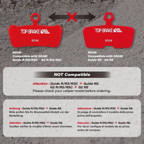 Compatibility chart for Two Pairs Disc Bike Brake Pads For Sram Code R RS RSC Guide RE G2 RE DB8 Motive