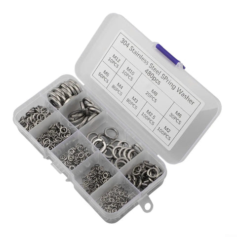 Spring Lock Washers Set 304 Stainless Steel 480 Piece Kit M2 Through M12 Anti Loosening Hardware For Bolts Screws Automotive Repair Projects Premium Grade Rust Resistant Construction Easy Fit For Most Fasteners Pro Auto Shop Ready, plastic organizer box