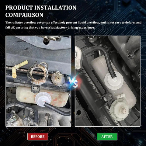 Radiator Coolant Reservoir Overflow Tank Cap With Joint For Honda Acura Cars shown in before and after installation comparison.