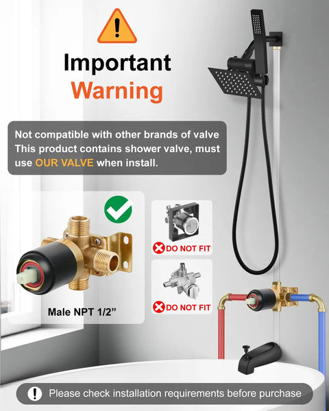 Top Drawer Matte Black Shower Tub Faucet Set With Handheld Six Inch Rain Showerhead And Slick Wall Mount Bathroom Plumbing Kit For Quick Home Makeovers