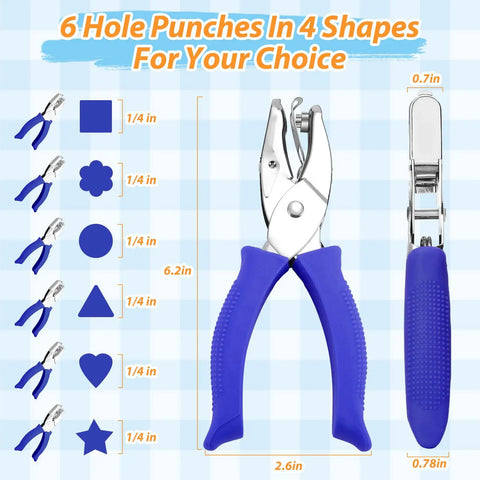 Six Piece Craft Hole Punch Set With One Quarter Inch Punches For Scrapbooking And Card Making Includes Round Square Floral Heart Star And Triangle Shapes Totally Handy Lightweight Tool With Soft Grip Handles