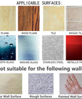 Image showing suitable and unsuitable surfaces for No Drill 24 Pack Nail Free Transparent 304 Stainless Sticky Wall Hangers.