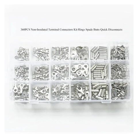 Fresh Assortment Of 360 Pcs Cold Naked Non Insulated Ring Fork O Y And U Type Terminals Kit With Crimped Cable Spade Connectors For Serious Electric Work, 360pc organizer