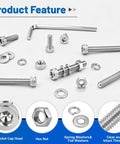Top Shelf Heavy Duty 960 Piece M3 Hex Socket Head Cap Screw Assortment Kit With Hex Nuts And Flat Washers 304 Stainless Steel components.
