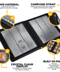 Top Load Card Binder For TCGs And Sports Cards, Holds 252 Toploaders, open view with 9-pocket ringless double-sided pages.
