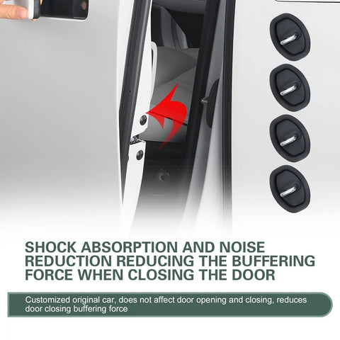 Extra Thick Silicone Car Door Latch Covers 4 Pack Self Stick Shock Absorbing Pad for silky smooth closures on car door.