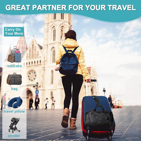 Traveler using 2 Pack Luggage Straps For Carry On Bags Adjustable Suitcase Belt Travel Attachment To Connect Your Three Luggages
