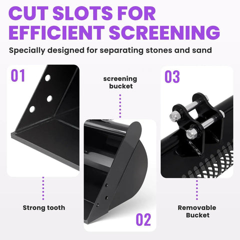31 Inch Mini Excavator Bucket With Screen Slots For Efficient Trenching Debris Separation close-up details and features