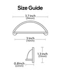 Size guide for Brushed Satin Nickel Cabinet Cup Pulls 10 Pack With 3 Inch Hole Centers 76mm, showing dimensions in inches and mm.