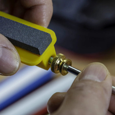 All In One Knife Sharpening Kit That Seriously Handles 6 Stones For Straight And Serrated Blades Angle Guide close-up view