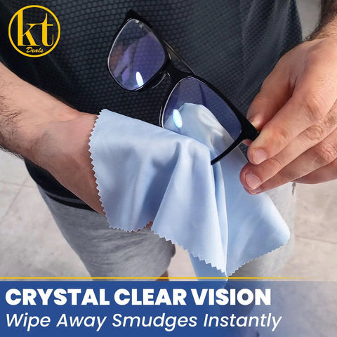 Glasses cleaning cloth by KT Deals, blue microfiber, 11.5 x 11.5 in, front view