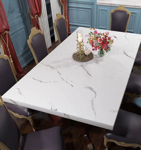 Dining table with White Marble Countertop Contact Paper 36 By 200 Inches Peel And Stick Waterproof Vinyl Wallpaper