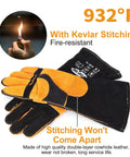 16 Inch Extreme Heat Resistant Leather Welding Gloves With Kevlar Reinforcement And Double Stitching For Mig Tig Stick Welding