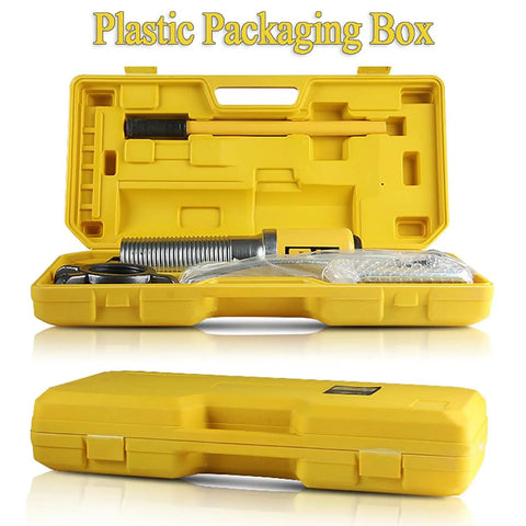 Heavy Duty Shop Beast 20 Ton Hydraulic Gear Puller Kit in a yellow plastic packaging box open to show contents.