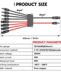 Solar Y Branch Connectors Set For 2 To 8 Panels with size and parameters table, showing IP67, 30A, 1000V specifications.