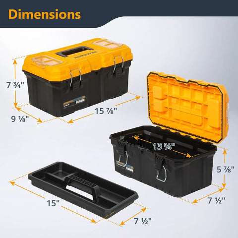 16 Inch Tool Box With Trays Lockable Metal Latch Portable Organizer For Tools And Small Or Mid Sized Parts Weather Resistant Durable Storage Case For Garage Or Workshop Use