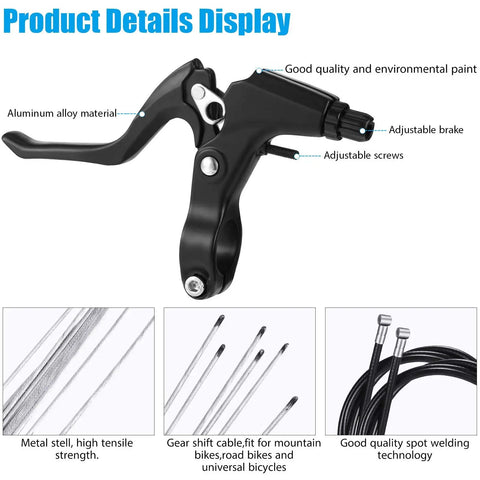 Six Piece Road Bike Brake Caliper Kit With C Shape Aluminum Calipers Levers Housing And Cables Replacement Set For Pro Grade Smooth Responsive Braking On Road Rides showing aluminum alloy brake lever and cables.