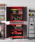 Beefy Metal Garage Storage Cabinet On Wheels With Rolling Tool Cabinet Adjustable Shelves And Drawer For Garage Home Office Or Utility Room Red Finish