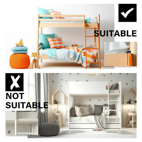 Image showing suitable and not suitable setups for Heavy Duty Angled Bunk Bed Ladder Hooks 4 Pack With Mounting Screws.