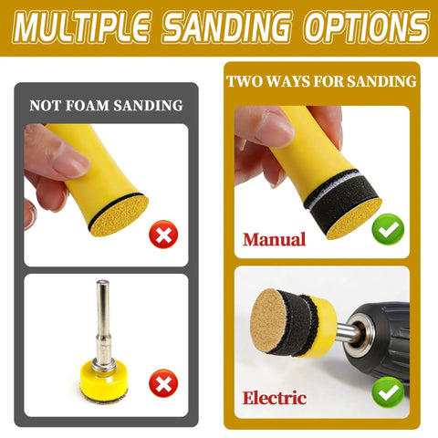 Multiple sanding options for All In One 410 Piece 1 Inch Sanding Disc Kit With Hook And Loop Backing Pads for manual and electric use.