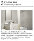 Modern bathroom with Rite Temp Pressure Balance Shower Valve Kit, gray tile, and white vanity