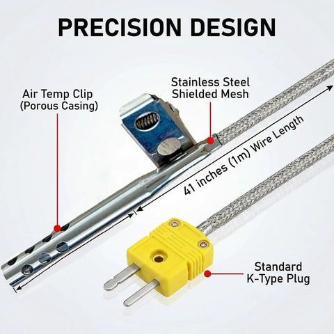 K Type Thermocouple Temperature Probe For Oven And Meat, 316 Stainless Steel Probe With Shielded Wire, -40 To 850 Fahrenheit Range