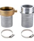 1.5 Inch Aluminum Pin Lug Fitting Set With Brass Swivel Nut And 2 Clamps For Heavy Duty, Leak Free Hose And Pipe Connections Across Industrial, Automotive, And Home Shop Uses. Brass and aluminum fittings with two hose clamps