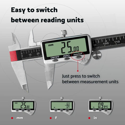 6 Inch Digital Caliper Measuring Tool With Extra Large LCD Screen And IP54 Protection Pro Grade Vernier Caliper unit switch display