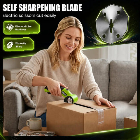 Heavy Duty Cordless Electric Box Cutter With Powerful 320Rpm Motor And Auto-Feed Scissors Design For Effortless Cardboard Cutting Quiet Operation Rechargeable Battery Included in use cutting cardboard.