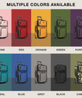 Ten U.S. Traveler Rio lightweight softside rolling carry-on suitcases, 2-wheel sets, front view in assorted colors.